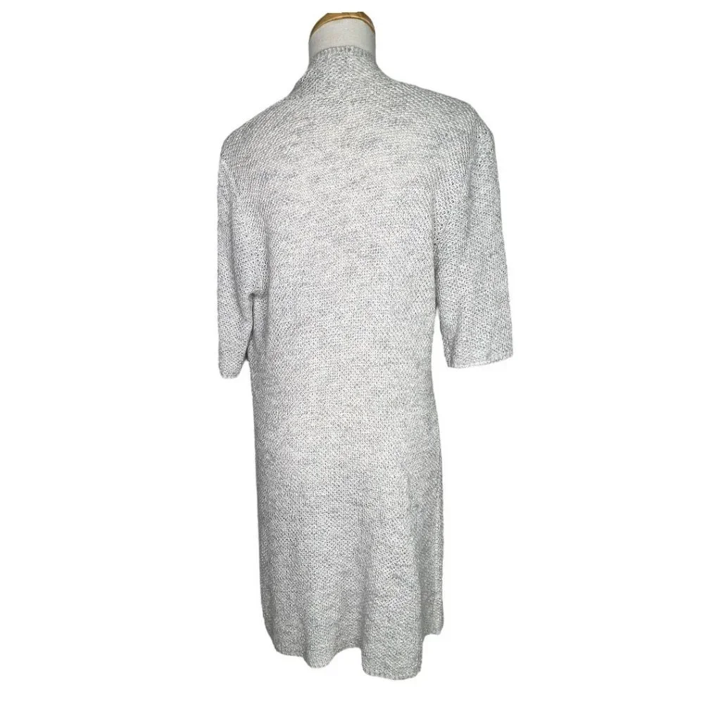 Eileen Fisher Open Front Long Tunic Knit Top Short Sleeves Cream Size S